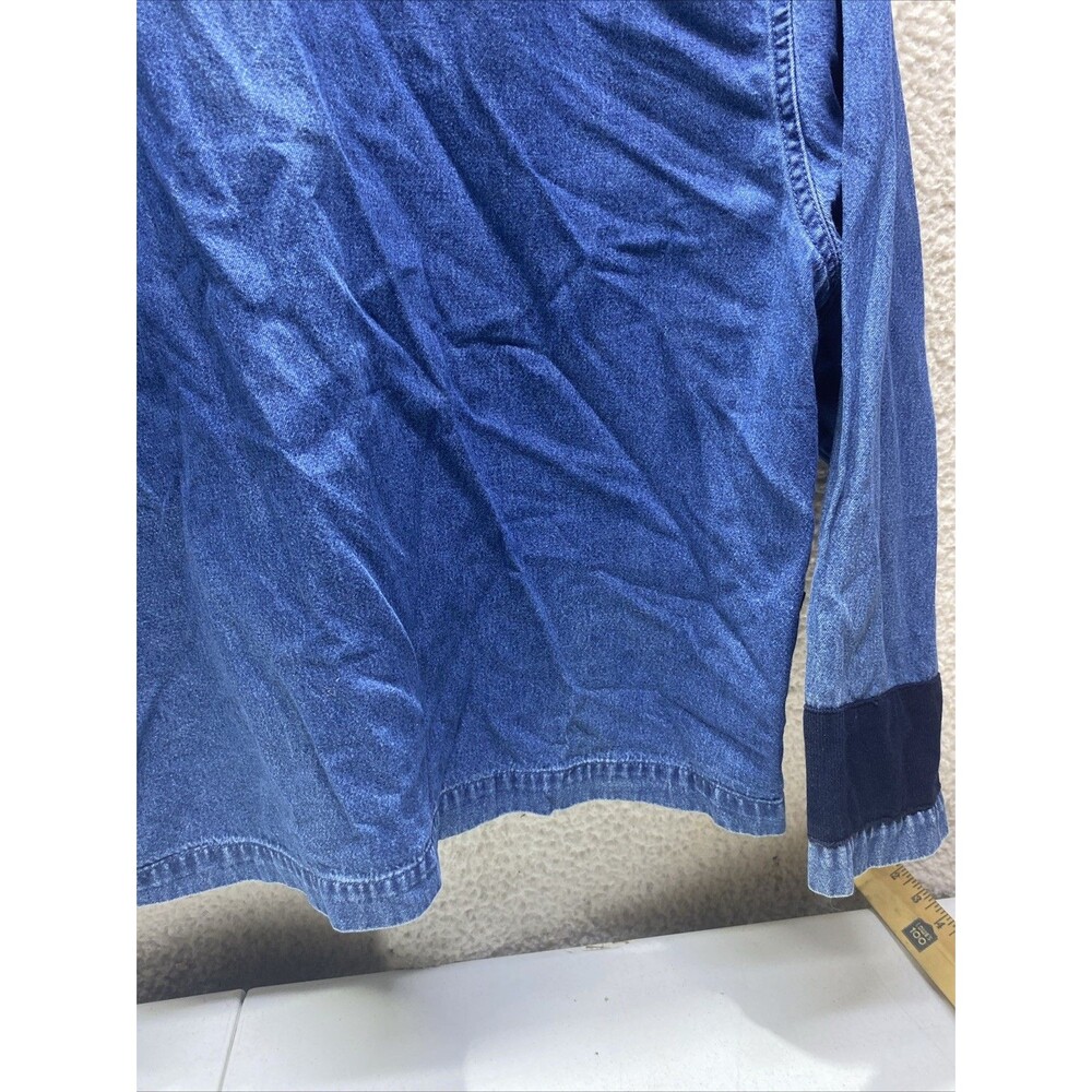 Dressbarn Christmas Snowman Button Down Denim Shirt WMNS L Blue Embroidered - Picture 10 of 13